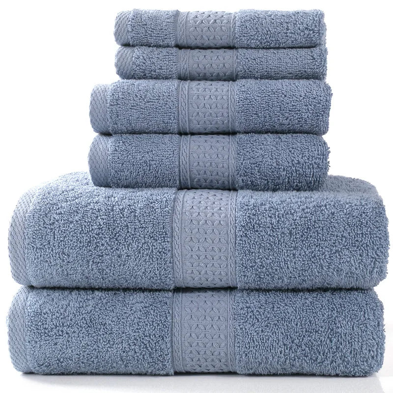 6-teiliges / 3-teiliges Baumwoll Handtuch Set – Luxuriös Bestickt mit Spitze | Bade-, Hand- & Gesichtstücher in 17 Farben, Schnell Trocknend Kaufschwan® Blaugrau 3 Stück