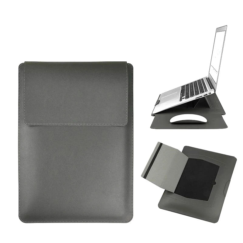 Leder Laptop Tasche – Tragbare Schutzhülle mit Verstellbarem Ergonomischem Ständer für MacBook, Dell & HP Kaufschwan® Grau 16 Zoll