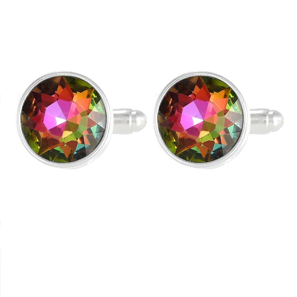 Herren Manschettenknöpfe mit Kristallstein – 18 Farben | Runde Elegante Ärmelknöpfe für Business, Hochzeit & Feier Kaufschwan® Magenta