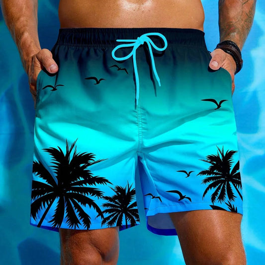 Herren Badeshorts mit Palmenmuster – Sommer Boardshorts mit Kordelzug | 3D Druck Atmungsaktive Strandshorts Streetwear