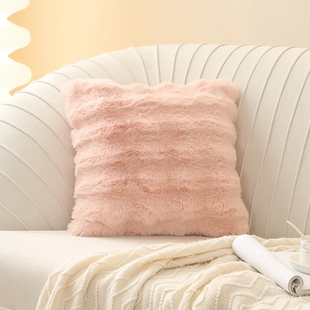 Weicher Fell-Kissenbezug | Gemütlicher Plüsch-Dekokissenbezug für Wohnzimmer, Sofa Dekor | Weiß & Grau Kaufschwan®
