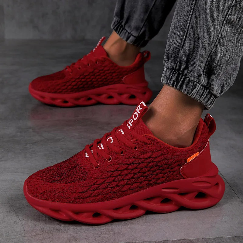 Sommer Herren Sneaker – Hochwertige Einfarbige Sportschuhe & Tennisschuhe | Atmungsaktive Schnürschuhe fürs Laufen, Training & Outdoor Kaufschwan® Rot 39