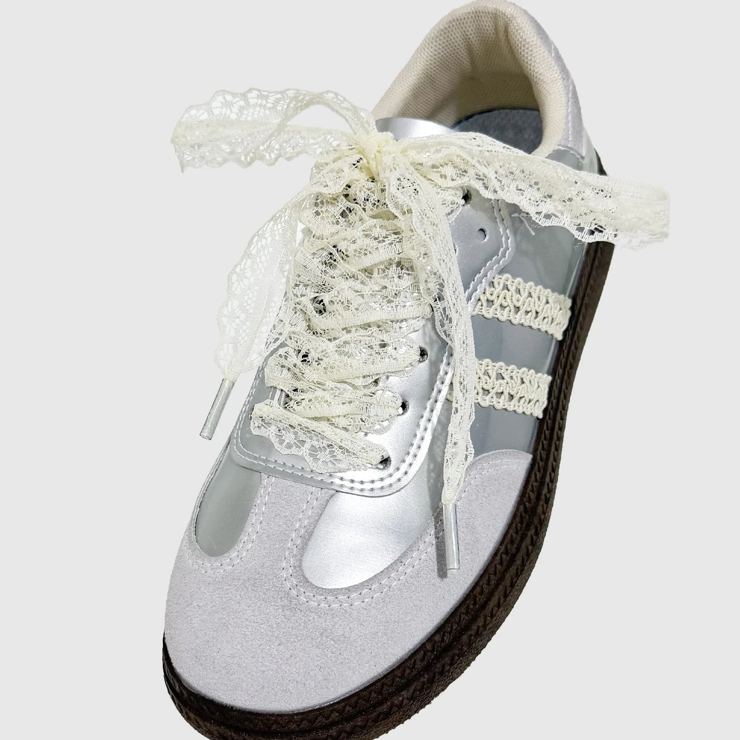 Spitze Schnürsenkel – Flache Breite Modische Laces für Damen Sneaker & Freizeitschuhe | Elegante Schwarze & Weiße Schuh Accessoires Kaufschwan® Beige 120cm