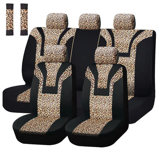Leopardenmuster Plüsch Autositzbezüge – Universelle Winter-Sitzbezüge für Auto, SUV, LKW & Van Kaufschwan® Braunes Komplettset