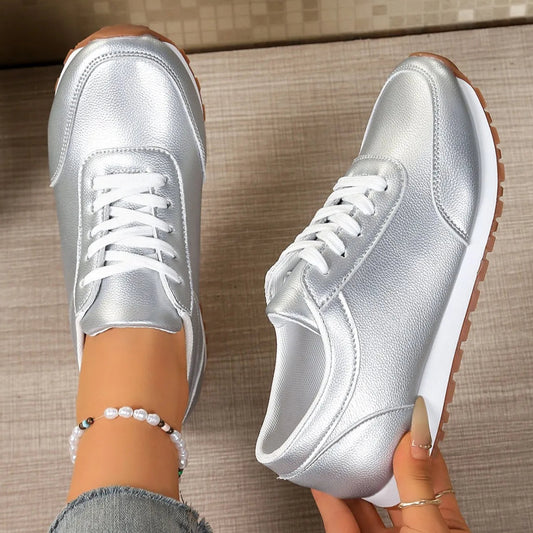 Damen Leder-Sneaker – Bequeme Schnürschuhe in Übergrößen | Runde Zehenform, Flache Low-Top Schuhe für Frühling & Herbst Kaufschwan®