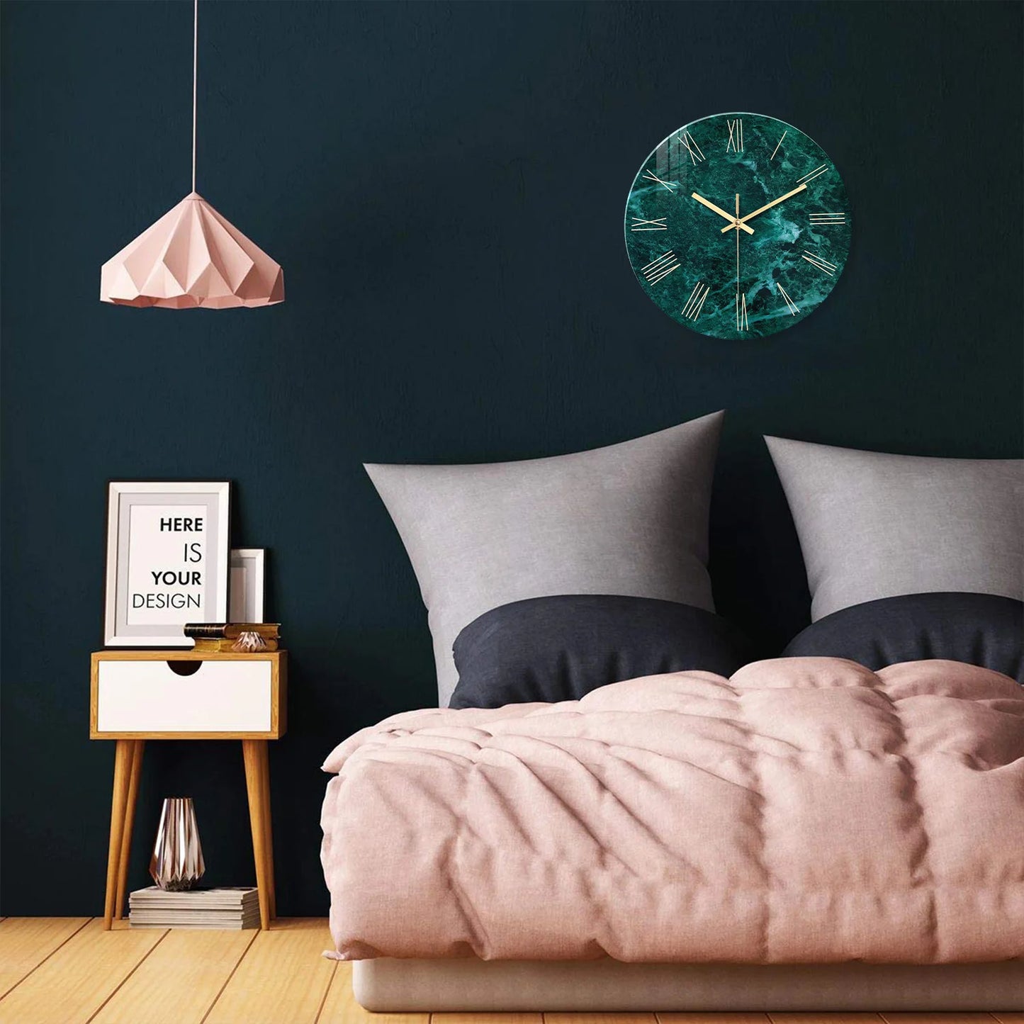 Dunkelgrüne Marmor Glas Wanduhr – Leise Quarz Deko Uhr Kaufschwan®