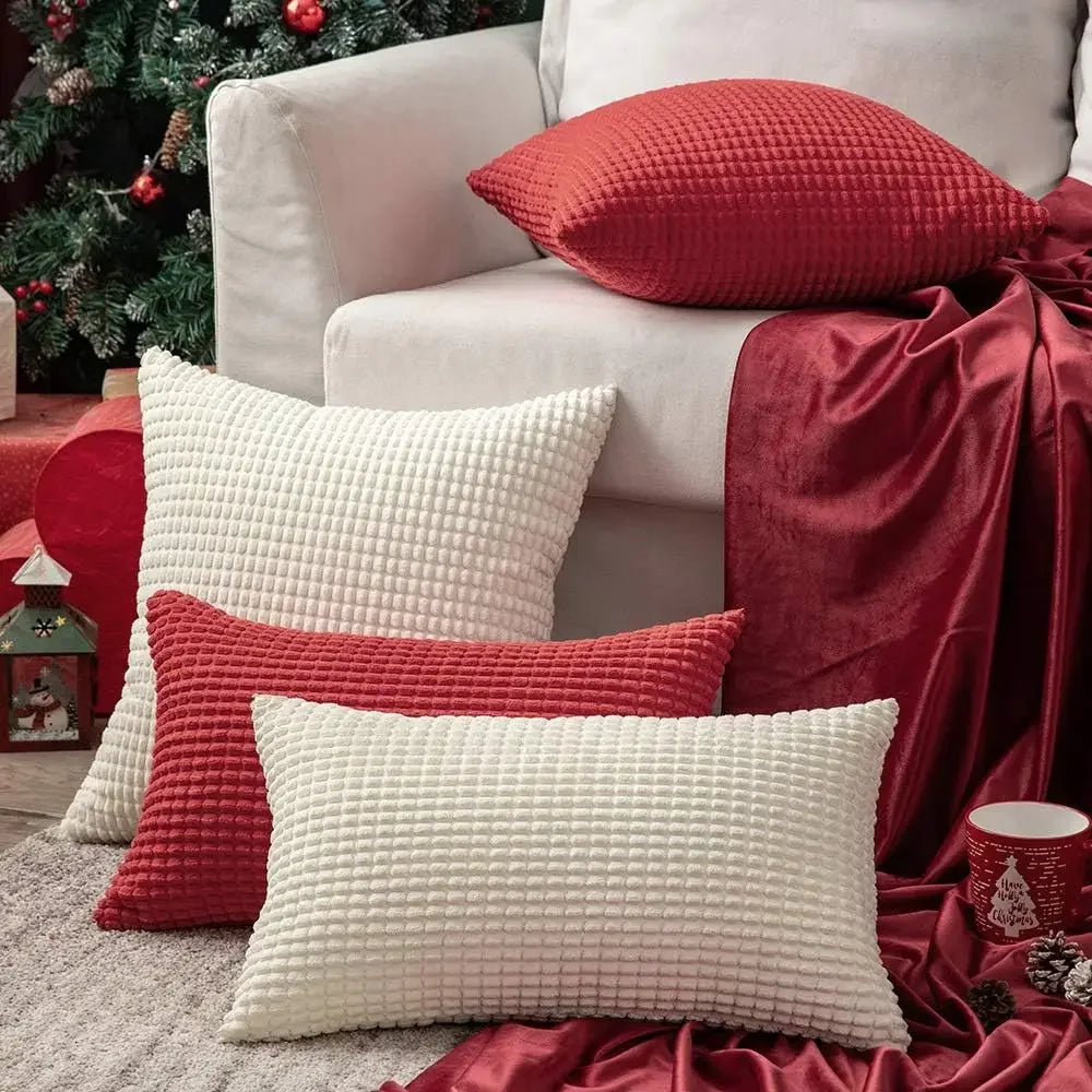 Rote Kissenbezüge | Dekorative Cord-Kissenhüllen | Weihnachts-Deko für Zuhause Kaufschwan®
