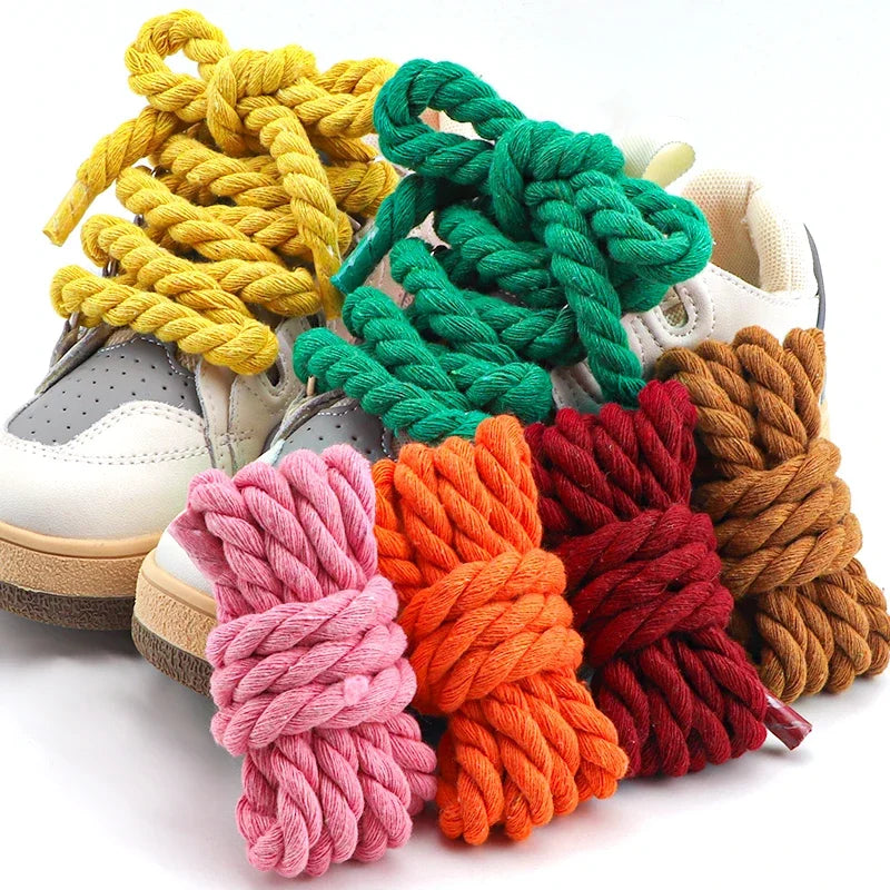 Runde Dicke Schnürsenkel – 1cm Baumwoll-Leinen Geflecht | Bunte Robuste Laces für Sneaker, Laufschuhe & Stiefel Kaufschwan®