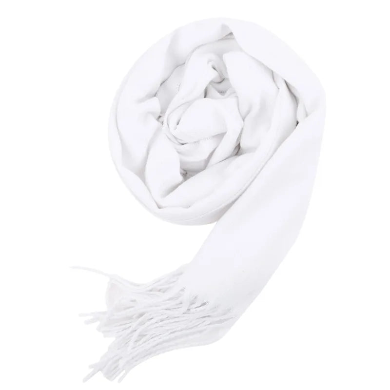 Herbst & Winter Einfarbiger Kaschmir-Imitat Schal | Dickes Lang-Tassel Umschlagtuch für Herren & Damen – Warmer Monochrom Schal Kaufschwan® Weiß
