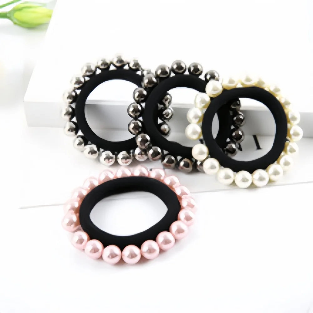 4/8 Stück Handgemachte Perlen Haargummis | Nahtlose Elastische Haarbänder & Leder-Haarreifen | Elegante Damen Haaraccessoires Kaufschwan® 4 Stück