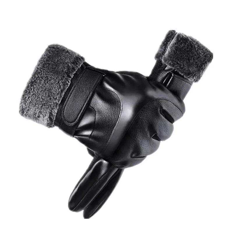 Leder Winterhandschuhe – Damen & Herren Fleece Gefüttert | Touchscreen Wasserdicht & Winddicht Motorrad- & Autofahrerhandschuhe Kaufschwan® Schwarz