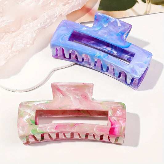 2er-Set Große Marmor-Haarklammern – Rosa & Lila Haarkrallen mit Starkem Halt für Dickes Haar – Stylische Haaraccessoires für Damen & Mädchen Kaufschwan® Rosa Lila