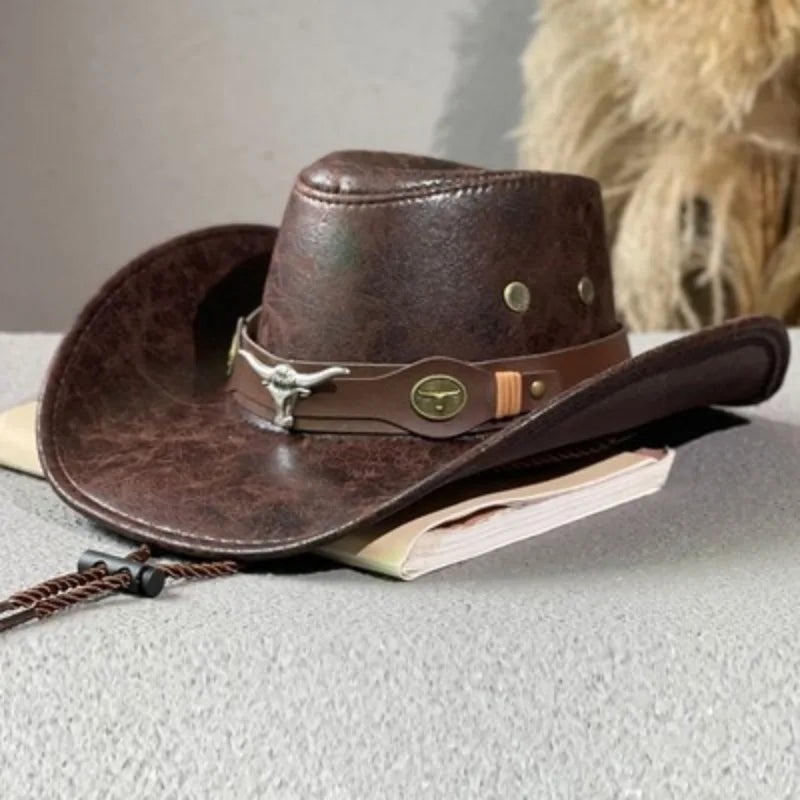 Kunstleder Western Cowboy Hut für Damen & Herren – Vintage Gentleman Dress Hat, Panama Cowgirl Jazz Cap, Klassischer Sombrero Kaufschwan®