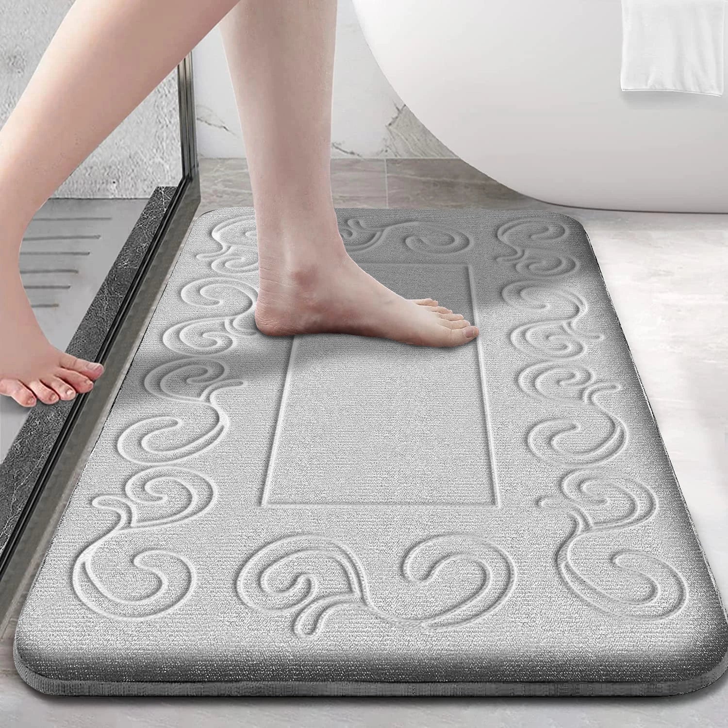 Ultraweiche Rutschfeste Saugfähige Badezimmermatte – Maschinenwaschbarer Badteppich Kaufschwan® Grau 50cm x 80cm