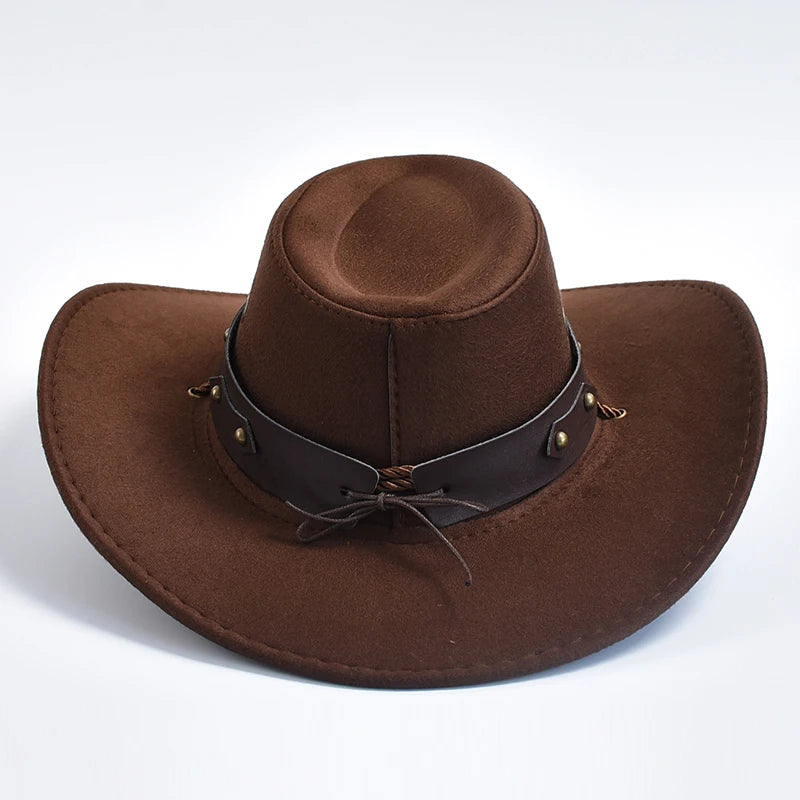 Künstlicher Wildleder Western Cowboy Hut – Vintage Großkrempe Gentleman & Cowgirl Jazz Hut, Feiertage, Party & Cosplay Kaufschwan®