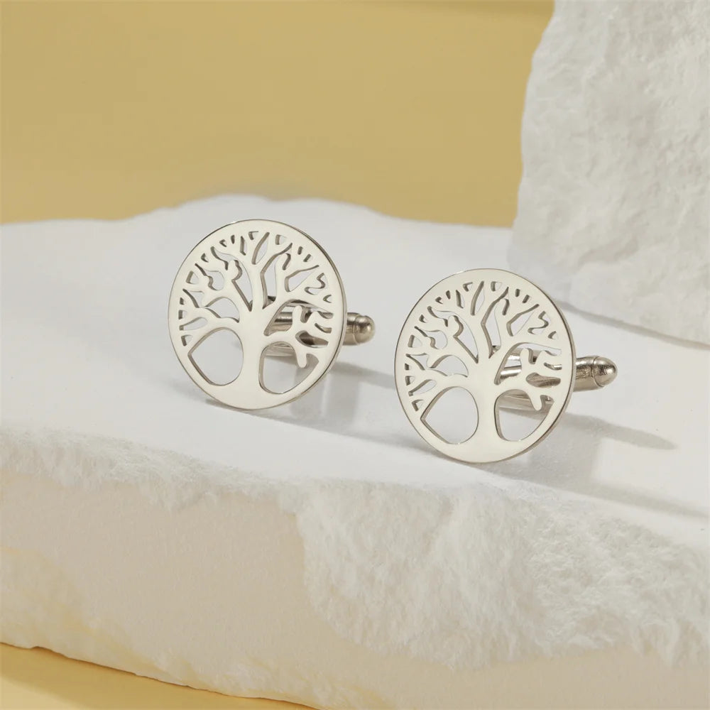 Baum des Lebens Manschettenknöpfe für Herren – Runde Edelstahl Manschetten | Elegantes Accessoire für Hochzeit, Business & Anlassmode Kaufschwan®