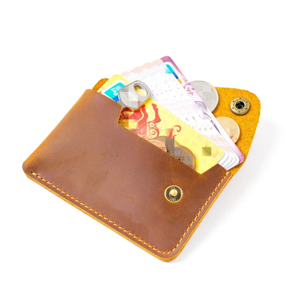 Handgefertigtes Minimalistisches Kartenetui aus Rindsleder – Kleine Retro-Geldbörse mit Druckknopfverschluss Kaufschwan®