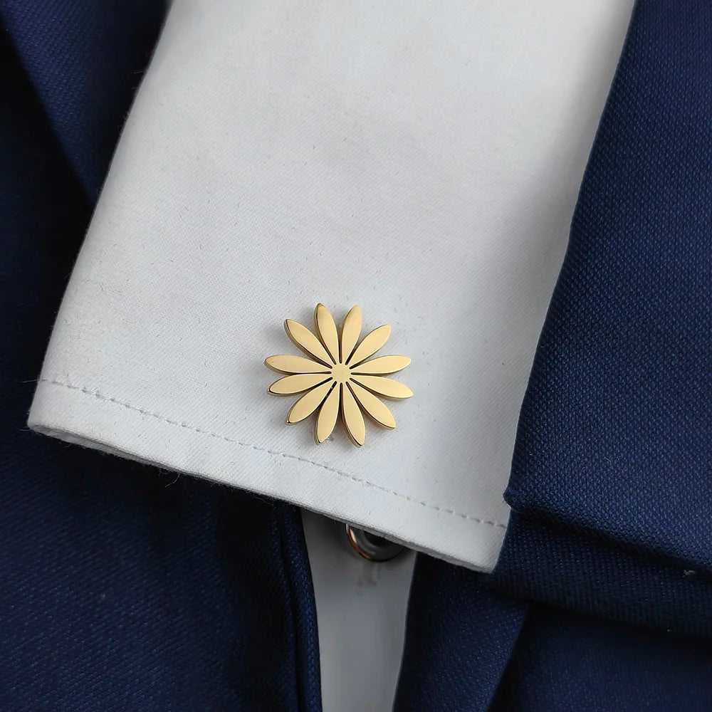 Edelstahl Manschettenknöpfe – Elegantes Gänseblümchen Design | Modische Reversnadeln & Geschenk für Freunde Kaufschwan®