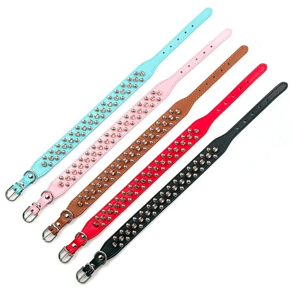 PU Leder Hundehalsband mit Nieten Punk Stil Verstellbares Halsband für Kleine Hunde Katzen Kaufschwan®