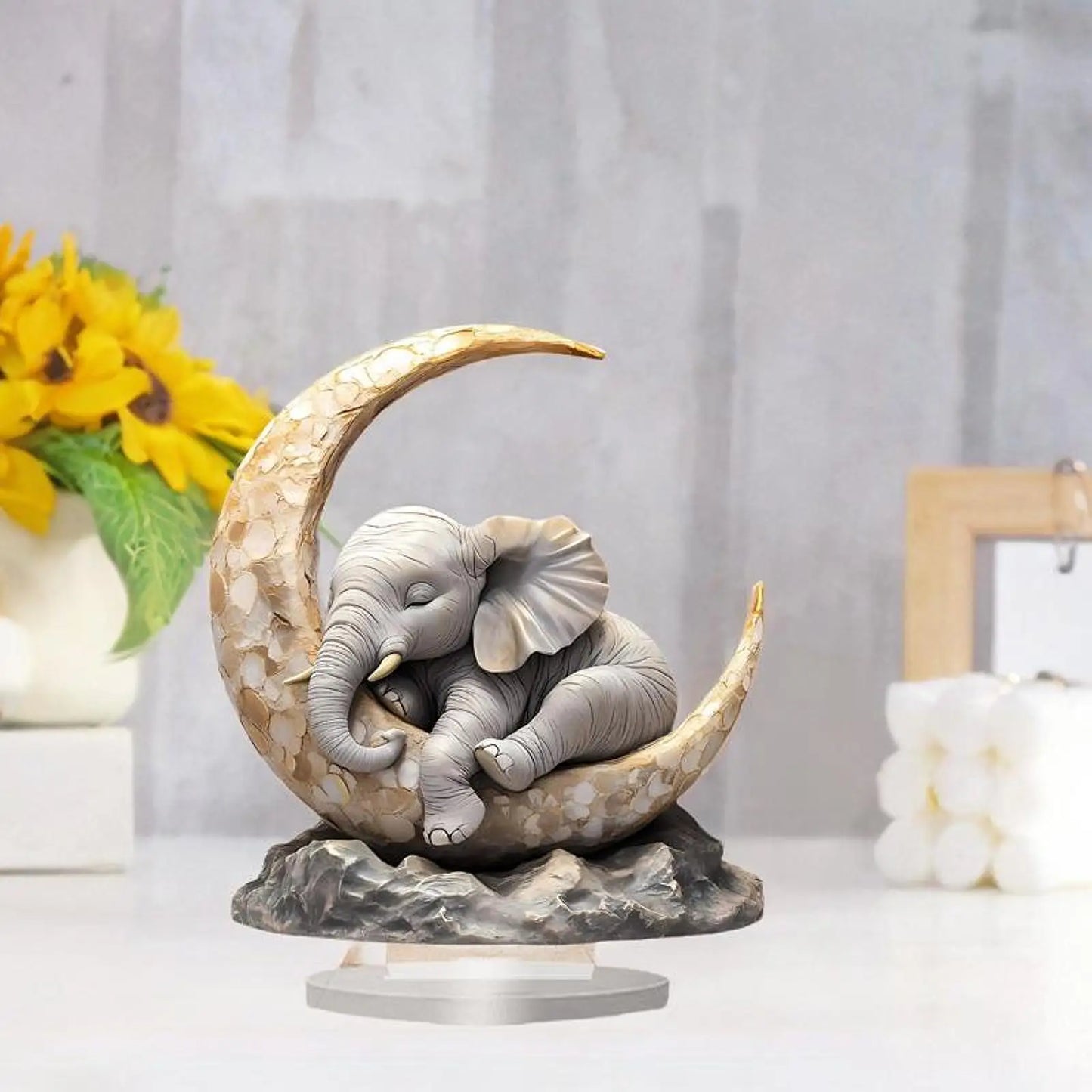 Elefant/Mond Tischdekoration – Niedliche Tierkunst Dekoration für Wohnzimmer und Zuhause Kaufschwan®