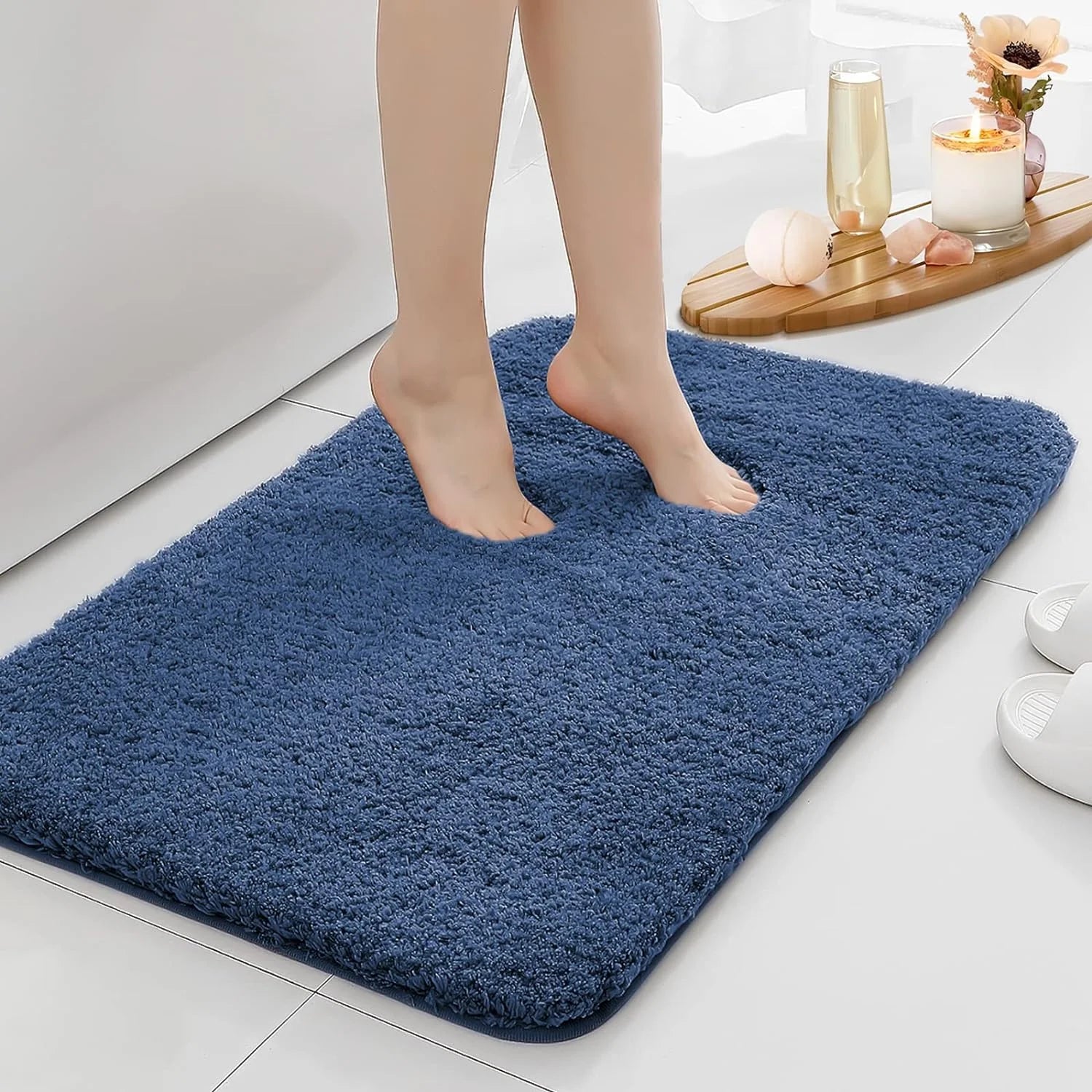 Verdickte Rutschfeste Badezimmermatte – Wasserabsorbierend, Langflor, Maschinenwaschbar Kaufschwan® Blau 60cm x 90cm