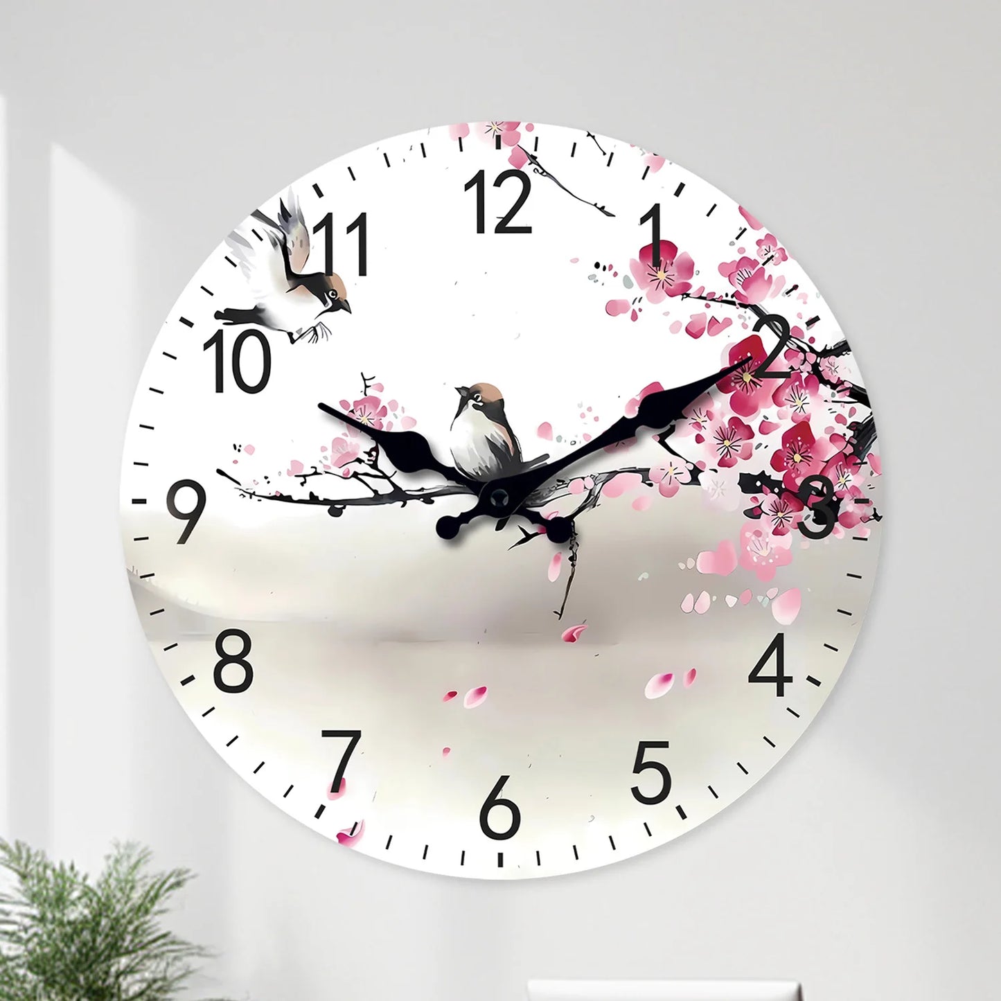 Kirschblüten Holz Wanduhr – Leise Quarz Kunst Deko Uhr Kaufschwan®