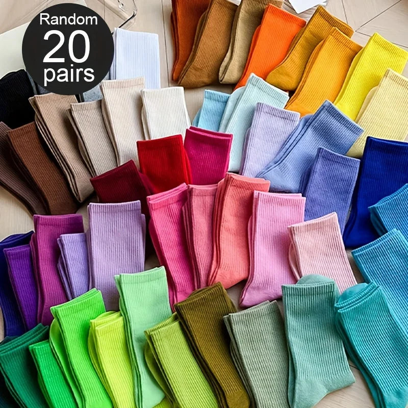 10/20 Paare Bonbonfarbene Kniesocken | Unisex Streetstyle Sport Mittellang für Herbst & Winter | Damen Strümpfe & Hosiery Kaufschwan®