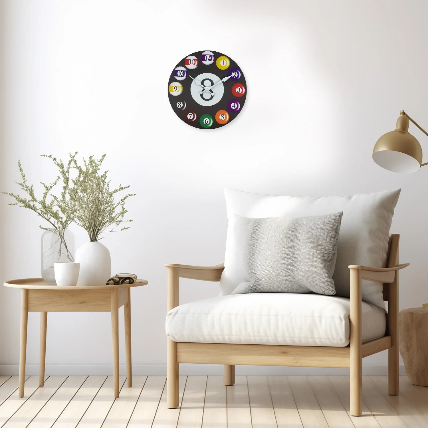 Bunte Billard Holz Wanduhr – Leise Quarz Deko Uhr Kaufschwan®