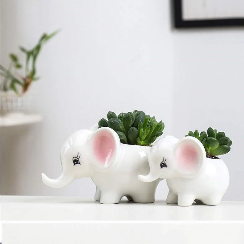 Kreativer Keramik Mini Blumentopf – Niedlicher Weißer Baby Elefant Sukkulenten Topf | Tisch Deko Ornament Kaufschwan®