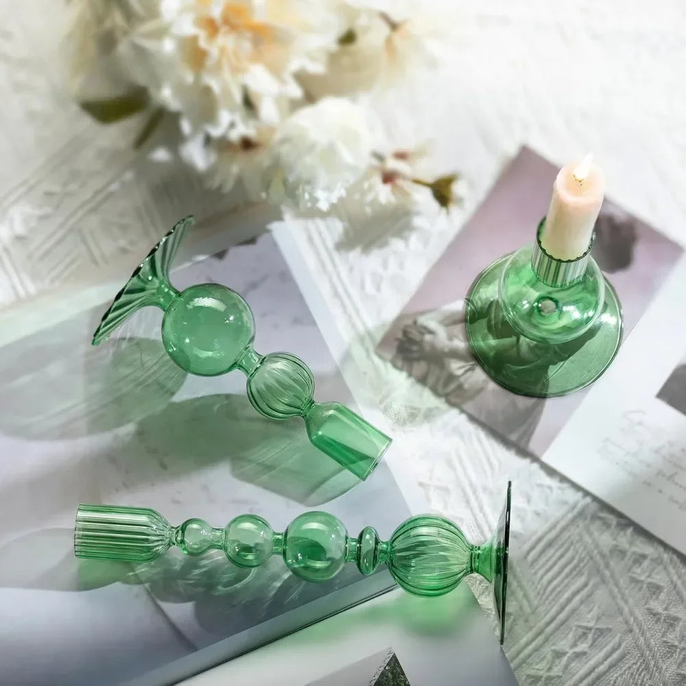 Transparente (3 Stück) Kerzenhalter – Elegante Gewellte Kerzenständer für Stabkerzen zur Wohn- & Party Dekoration Kaufschwan®