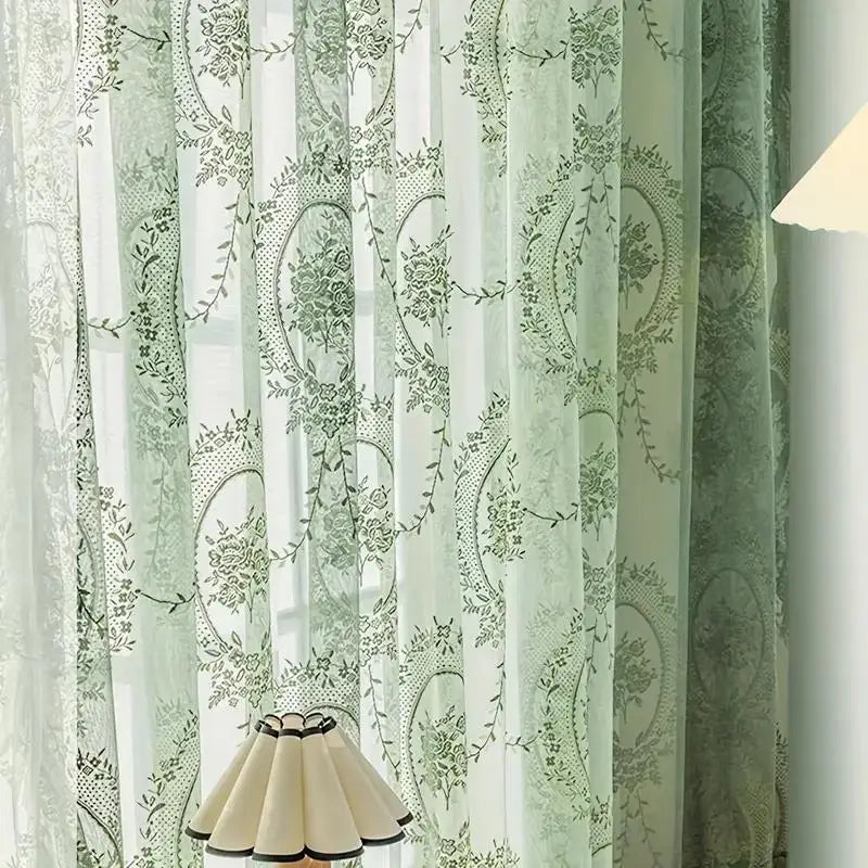 Floraler Bestickter Transparenter Vorhang mit Stangentasche für Wohnzimmer Schlafzimmer Balkon 2 Stück/Set Kaufschwan®