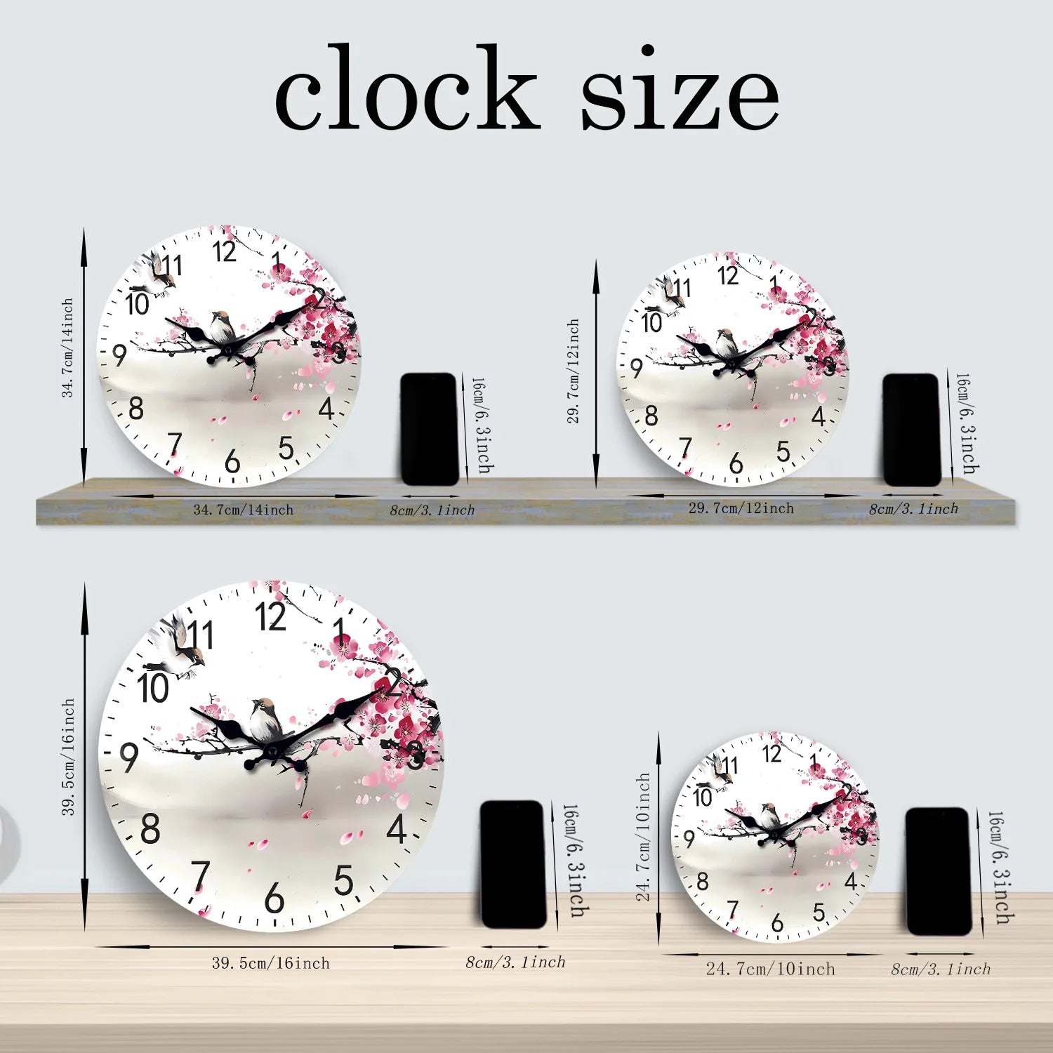 Kirschblüten Holz Wanduhr – Leise Quarz Kunst Deko Uhr Kaufschwan®