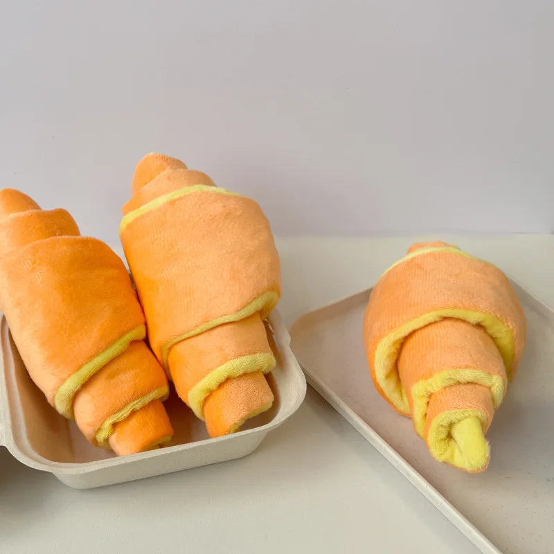 Plüsch Croissant Hundespielzeug – Weiches Interaktives Kauspielzeug für Kleine und Mittelgroße Tiere Kaufschwan®