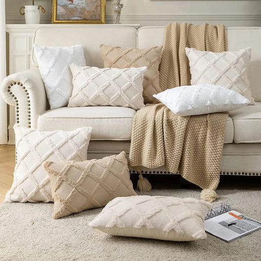 Weiche Plüsch-Wollkissenbezüge | Luxus Stil Kissenhüllen | Europäische Dekoration für Sofa & Schlafzimmer | Creme & Khaki Weihnachten Kaufschwan®