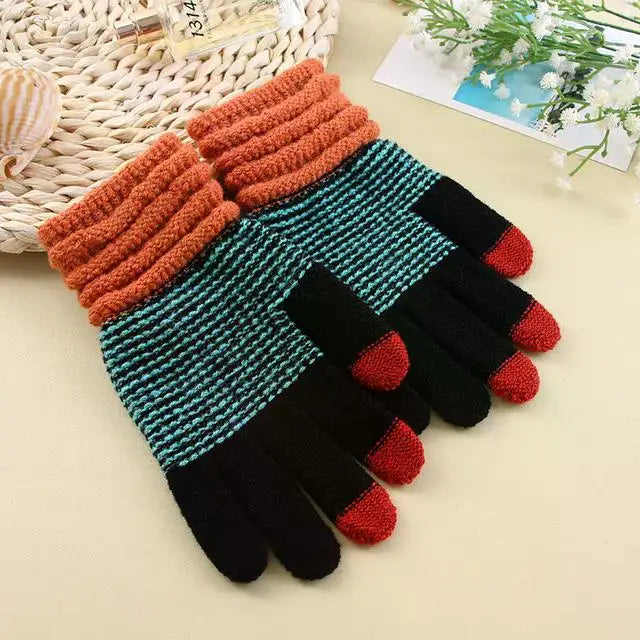 Damen Kaschmir Optik Strickhandschuhe – Warme Winterhandschuhe mit Touchscreen | Verdickte Vollfinger Handschuhe für Herbst & Winter Kaufschwan® Schwarz-Rot Einheitsgröße