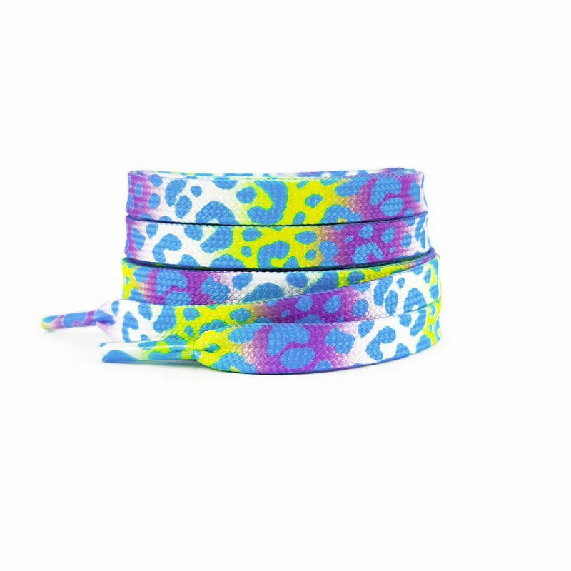 Flache Modische Schnürsenkel – Leopardenmuster & Tie-Dye Farbverlauf | Stilvolle Laces für AF1, AJ1 & Leinensneaker Damen & Herren Kaufschwan® Lila Gelb 160cm
