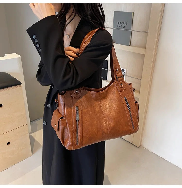 Damen Schultertasche – Hochwertige Kunstleder Handtasche mit Kontrastfarben | Weiches Innenfach & Reißverschluss Kaufschwan®