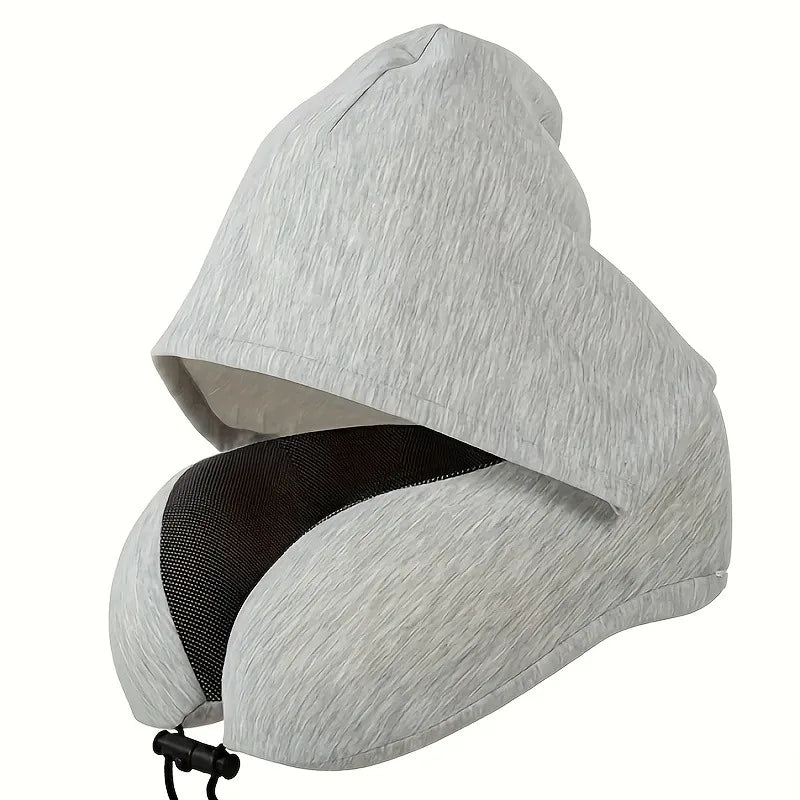 Memory Foam U Förmiges Reisekissen mit Kapuze – Tragbares Nackenkissen für Reisen, Büro und Zuhause Kaufschwan® Grau 25x23x15cm