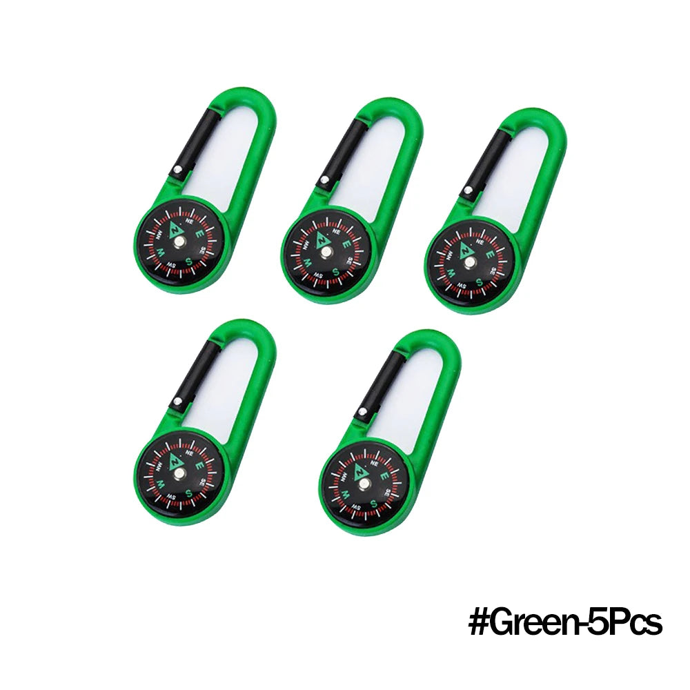 Outdoor Kompass Karabiner Schlüsselanhänger – Mini Camping Buckle für Bergsteigen, Wandern, Rucksäcke & Survival | Kinder Geschenkclip mit Kompass Kaufschwan® Grün – 5 Stück