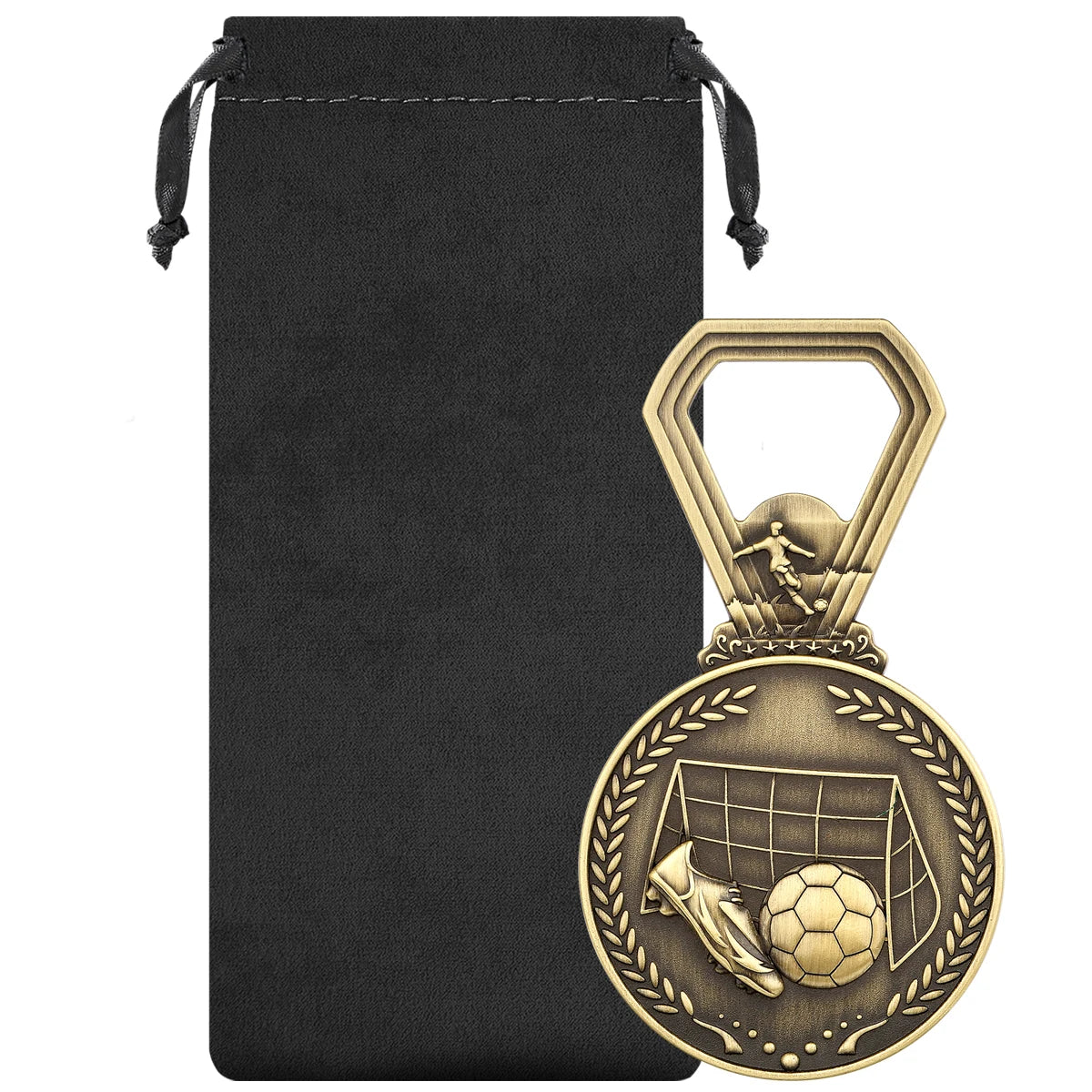 Fußball Medaillen Flaschenöffner – Bronze/Grau/Gold Geschenk für Männer Kaufschwan® Bronze mit Tasche