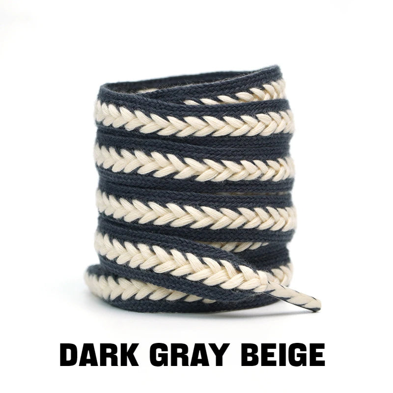 Flache Baumwoll-Schnürsenkel – 1,5cm Breite Premium Laces für Sneaker & Freizeitschuhe | 100/120/140/160cm Seil-Design, 1 Paar Kaufschwan® Dunkelgrau Beige 100cm