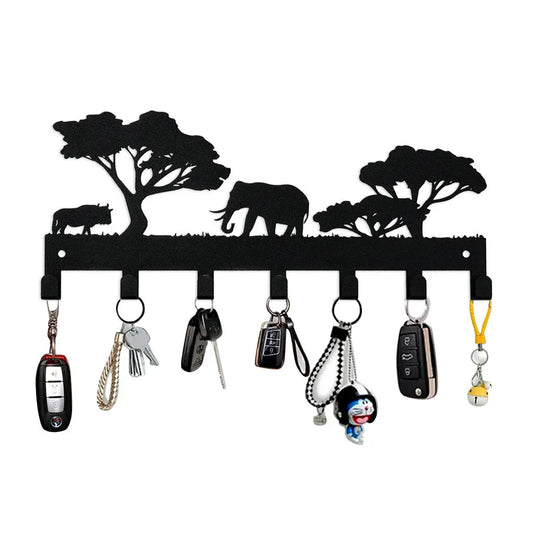 Metall Schlüsselhalter Elefant – Schwarzer Wandhaken mit 7 Haken | Dekorativer Schlüssel Organizer aus Eisen für Schlüssel, Taschen & Handtücher