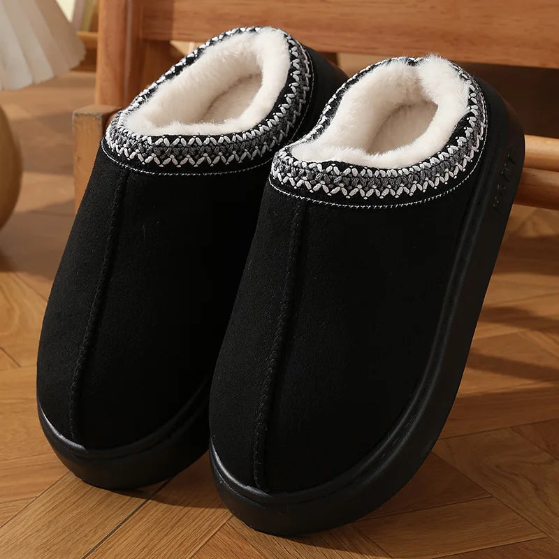 Modische Flauschige Plattform-Pantoffeln für Damen | Winter Plüsch & Warme Baumwollschuhe | Bequeme Rutschfeste Unisex Hausschuhe Kaufschwan® Schwarz 42-43