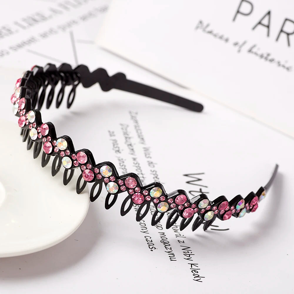 Eleganter Haarreif mit Perlen & Strass – Elastisches, rutschfestes Stirnband mit Blumen für Damen & Mädchen Kaufschwan® Rosa 4