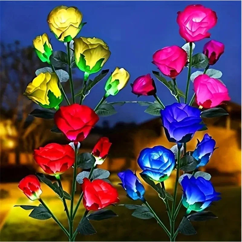 5-Köpfe Rosen Rasenlampe Solarlichter – Außen Dekorative Solar Gartenleuchten für Hof, Terrasse, Garten & Hochzeit Kaufschwan®