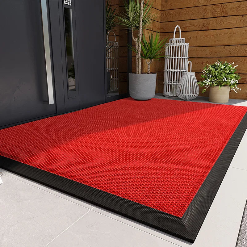 PVC-Gummi Rutschfeste Wasserabweisende Fußmatte – Elastisches Netz, Willkommensteppich für Innen & Außen, Leicht zu Reinigen (Nur Handwäsche) Kaufschwan® Tiefrot 45x75cm