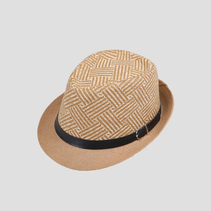 Retro Sonnenhut – Britischer Top Hat Stil, Geometrischer Strohhut mit Gürtel, Unisex Strand & Partner Fedoras Kaufschwan®