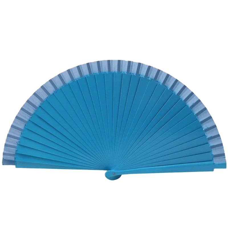 Eleganter Holzfächer | Klassischer Spanischer Faltfächer | Einfarbiger Vintage-Handfächer für Hochzeiten, Partys & Tanzaufführungen Kaufschwan® Himmelblau