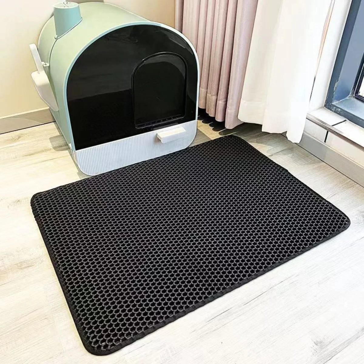 Extra Große Katzenstreumatte für Katze – Robuste Wasserdichte Doppellagige Waschbare Bodenmatte mit Rutschhemmender Unterseite Kaufschwan® Schwarz 30x30cm