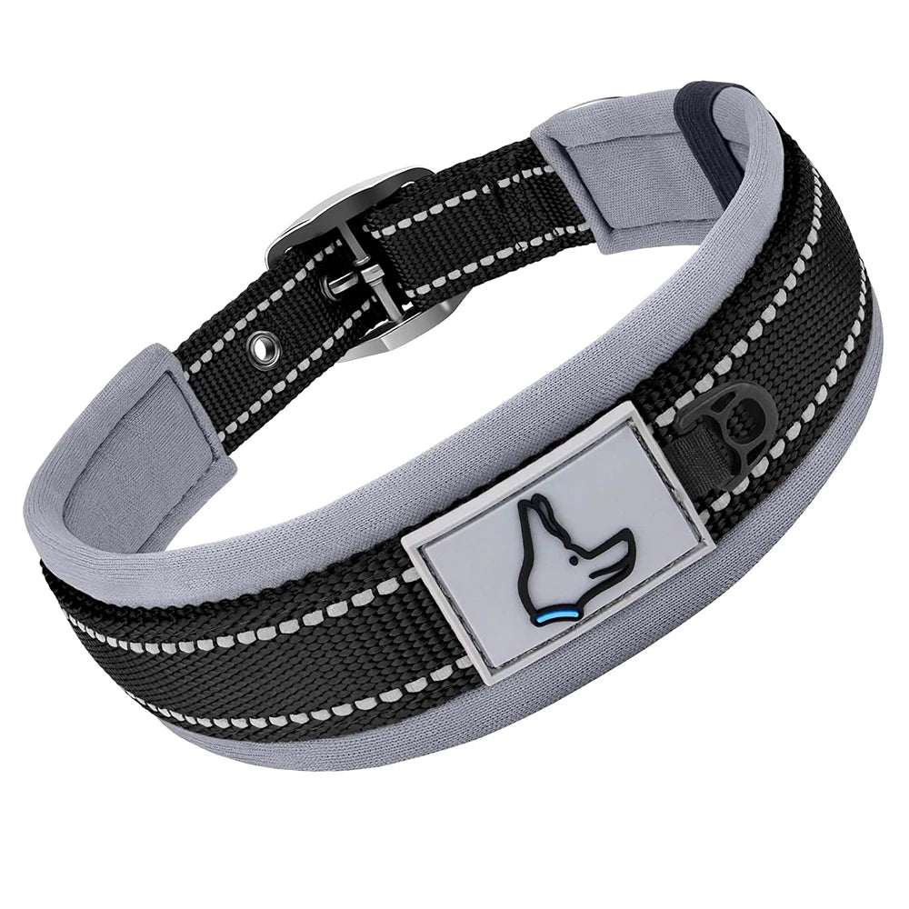 Reflektierendes Gepolstertes Hundehalsband Verstellbar Breit Nylon Neopren für Kleine Mittel Große Hunde Kaufschwan® Schwarz S